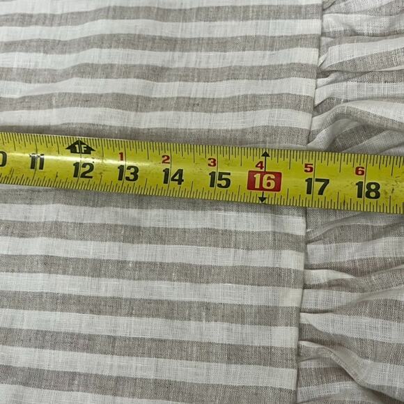 The White Linen Farmhouse Chair Cover Ruffled Striped White & Tan French Linen - Picture 9 of 12